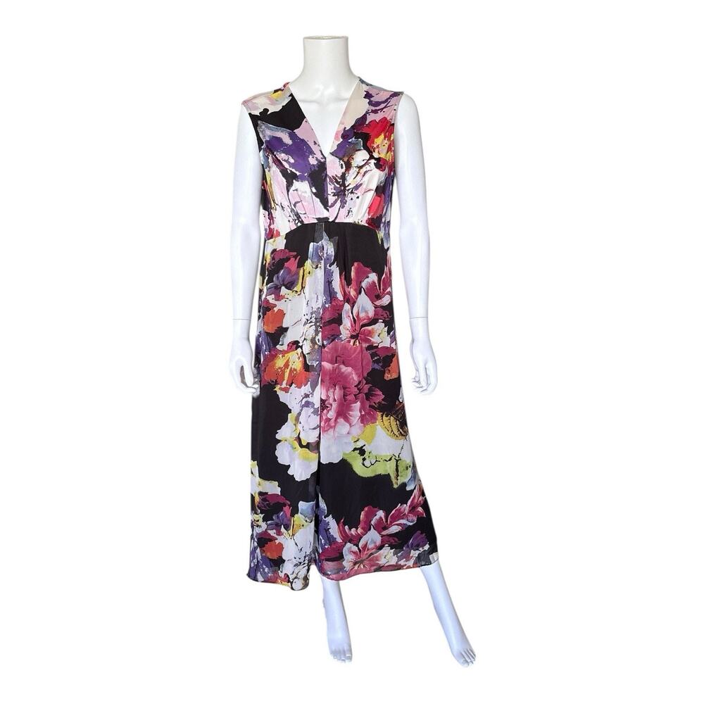 Kate & Mallory Maxi Dress Womens XL Black Floral High Low V Neck Sleeveless